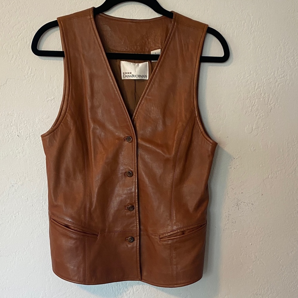 Vintage Dana Buchman Tan Leather Vest